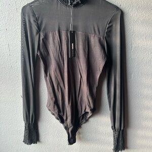 Fashion Nova Sheer Black Long Sleeve Bodysuit